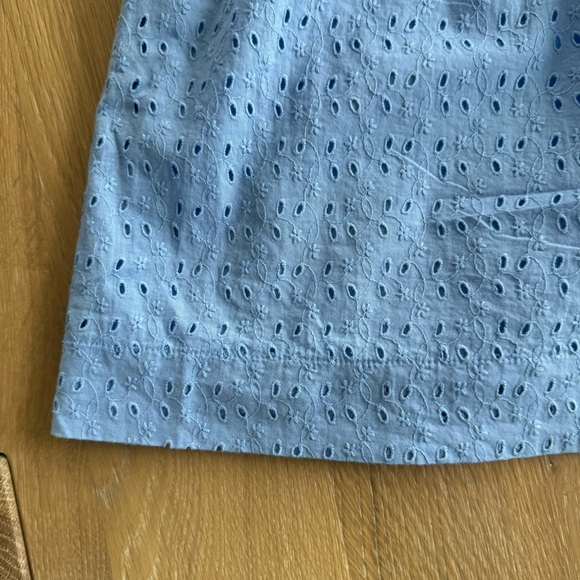 J. Crew Eyelet Dress Blue Size 10 Sleeveless Button Down Lined Mini Shirtdress - Picture 11 of 13